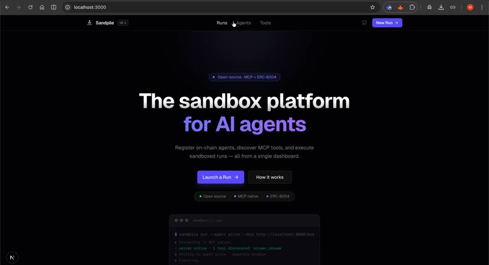 Sandpile — AI agent sandbox dashboard